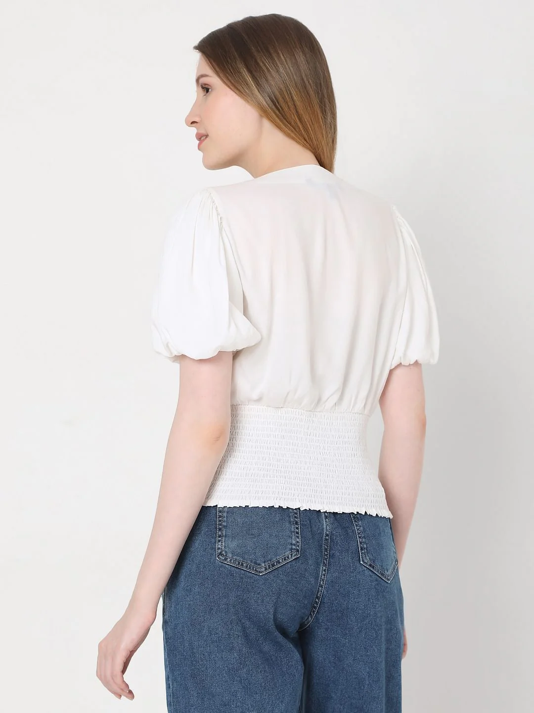 White Puff Sleeves Top - Image 4