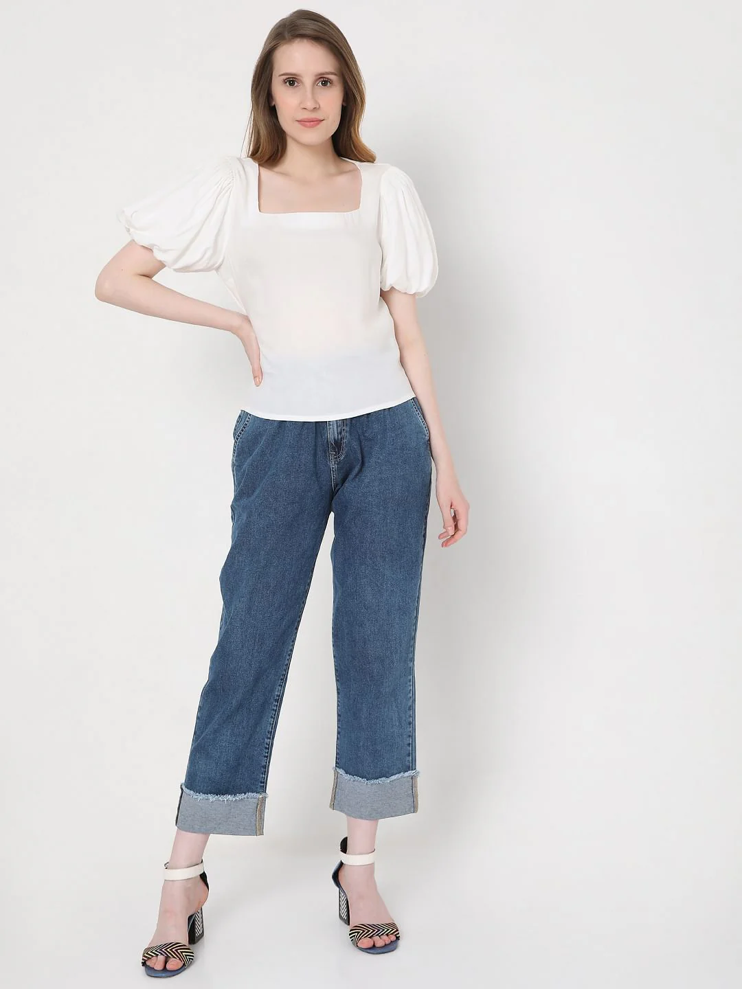 White Puff Sleeves Top - Image 5