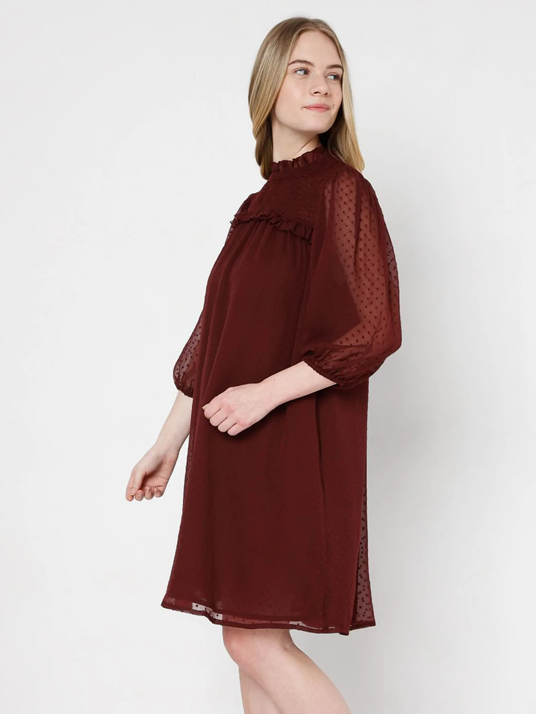 Maroon Shift Dobby Dress - Image 3