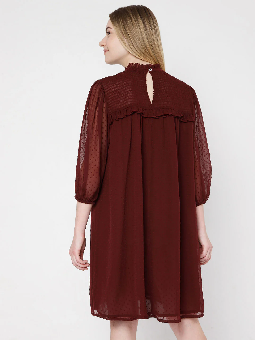 Maroon Shift Dobby Dress - Image 4