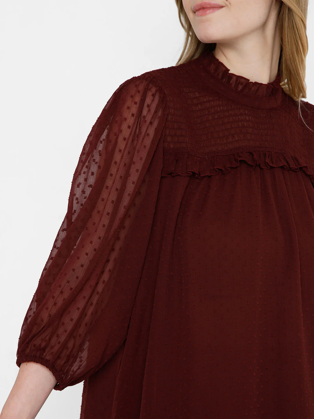 Maroon Shift Dobby Dress - Image 6
