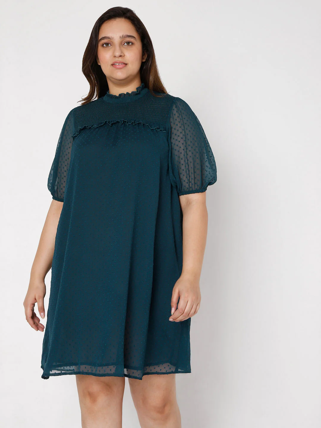 Curve Green Plain Coloured Dress - Image 2