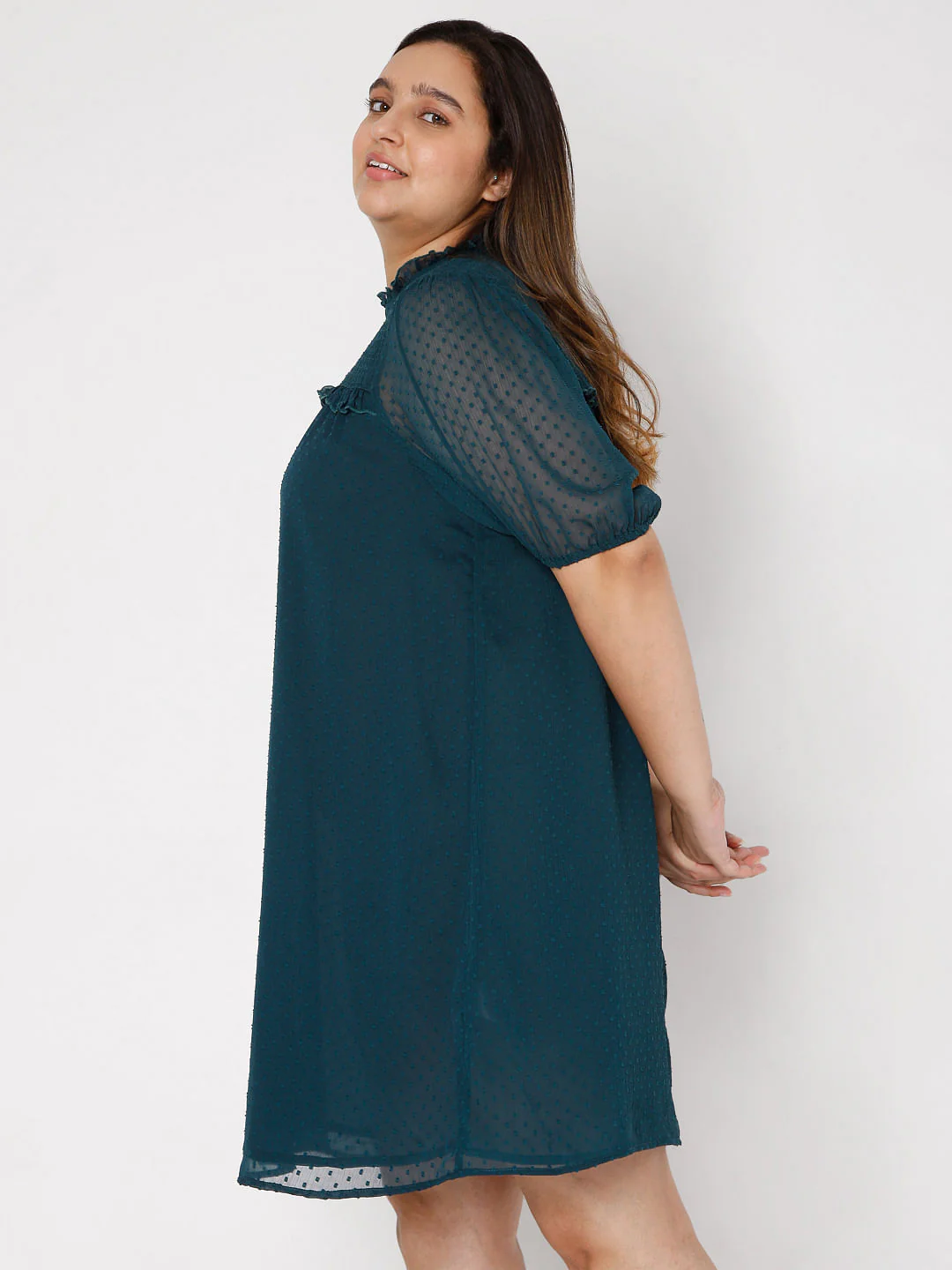 Curve Green Plain Coloured Dress - Image 3