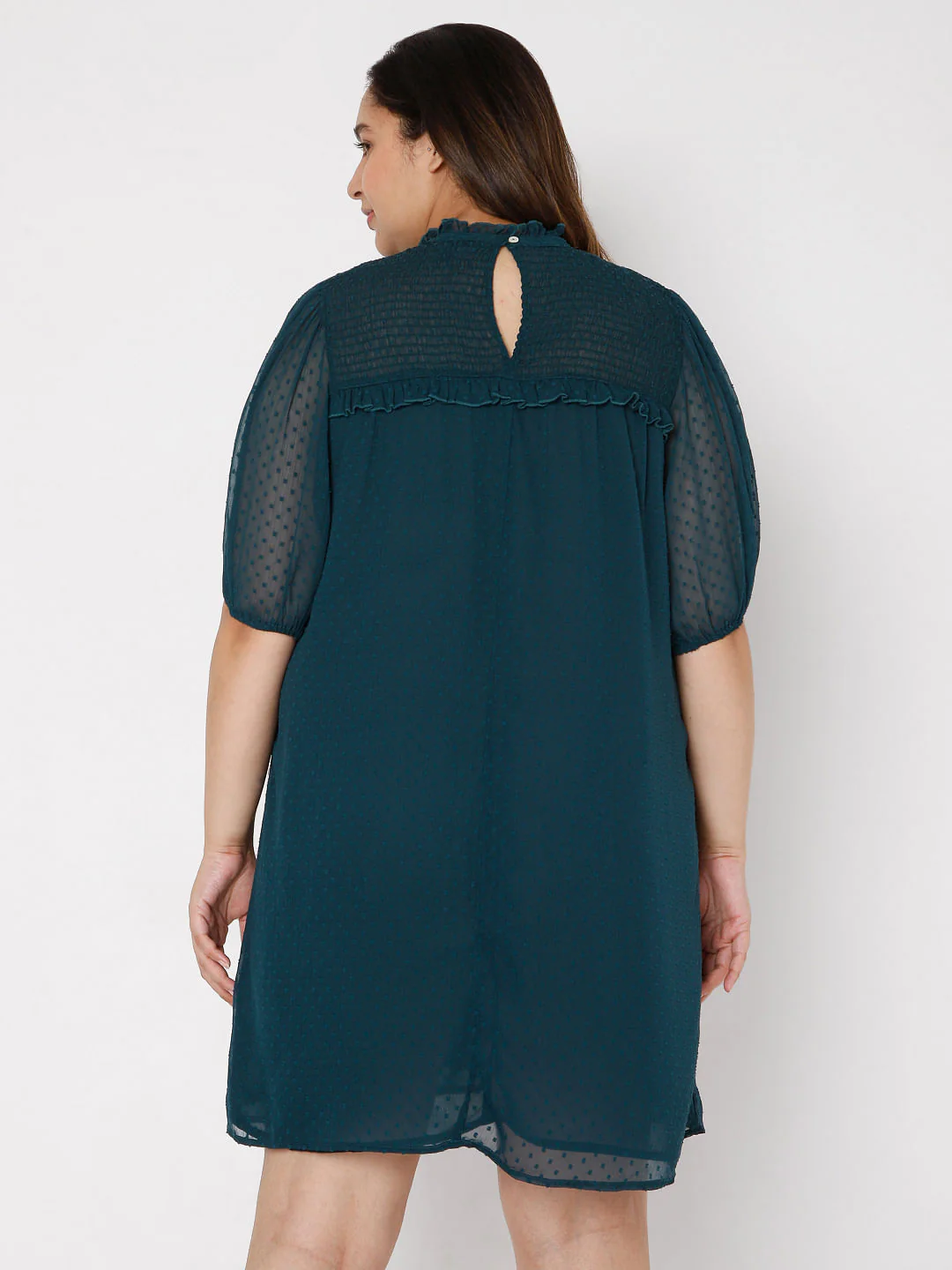 Curve Green Plain Coloured Dress - Image 4