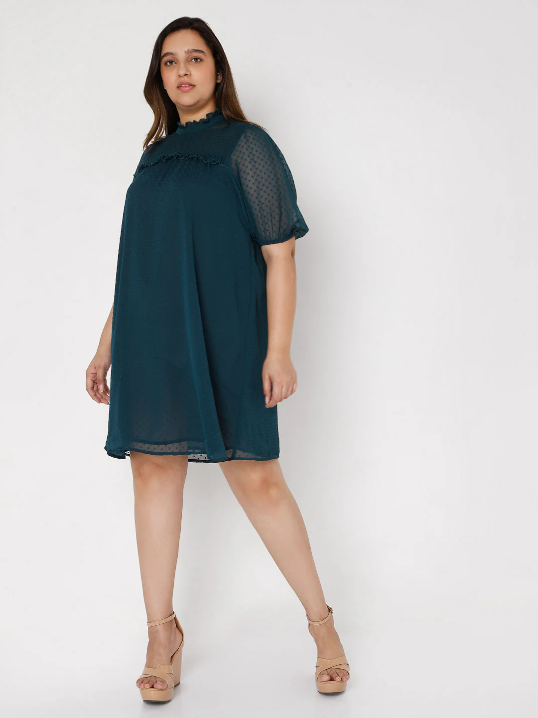 Curve Green Plain Coloured Dress - Image 5