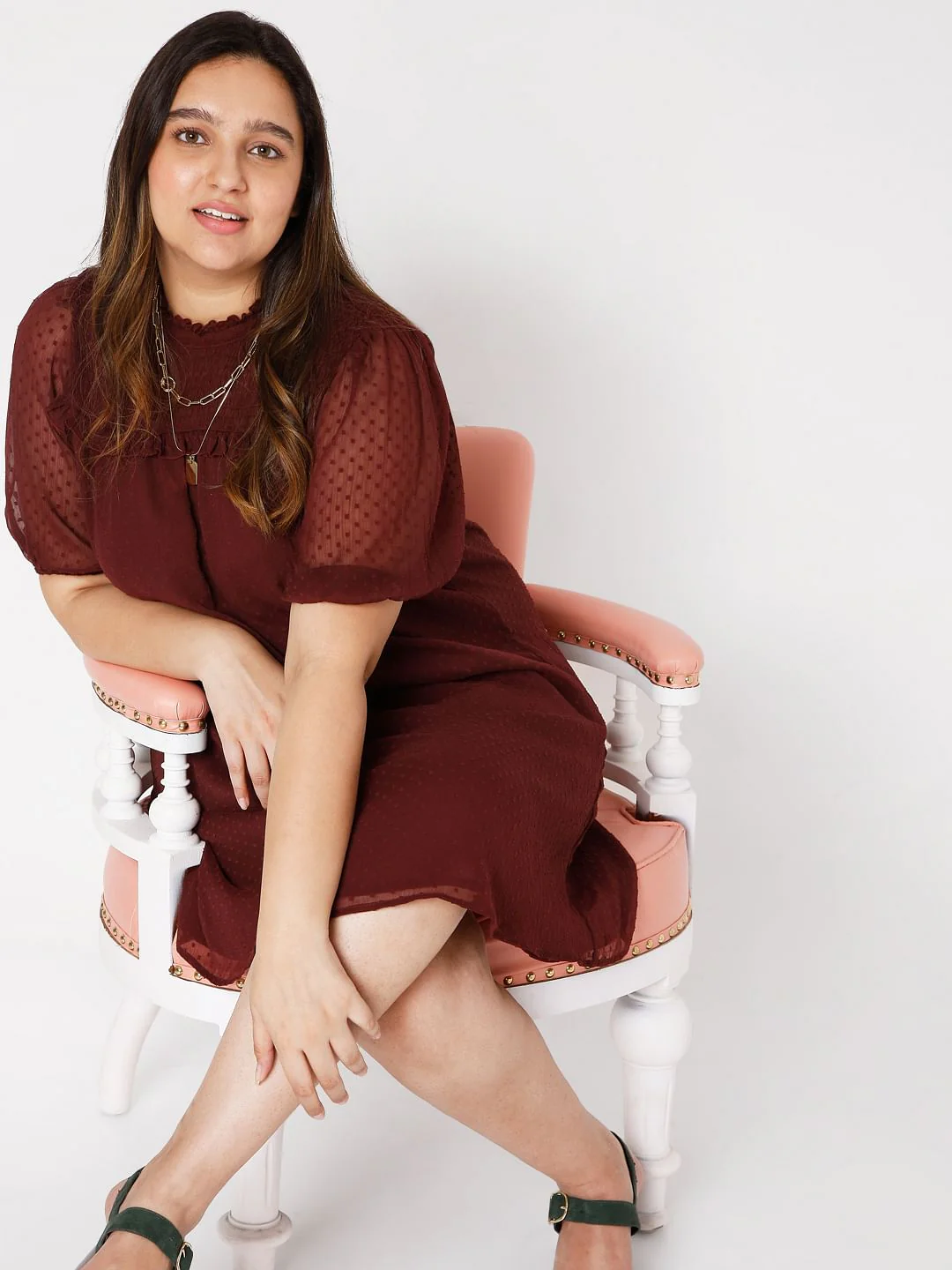 Curve Maroon Dobby Shift Dress