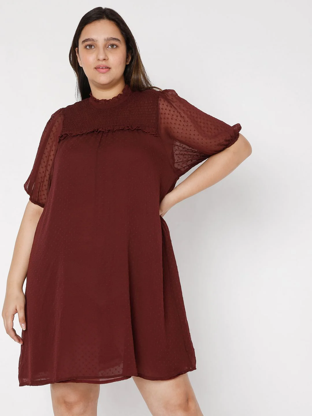 Curve Maroon Dobby Shift Dress - Image 2