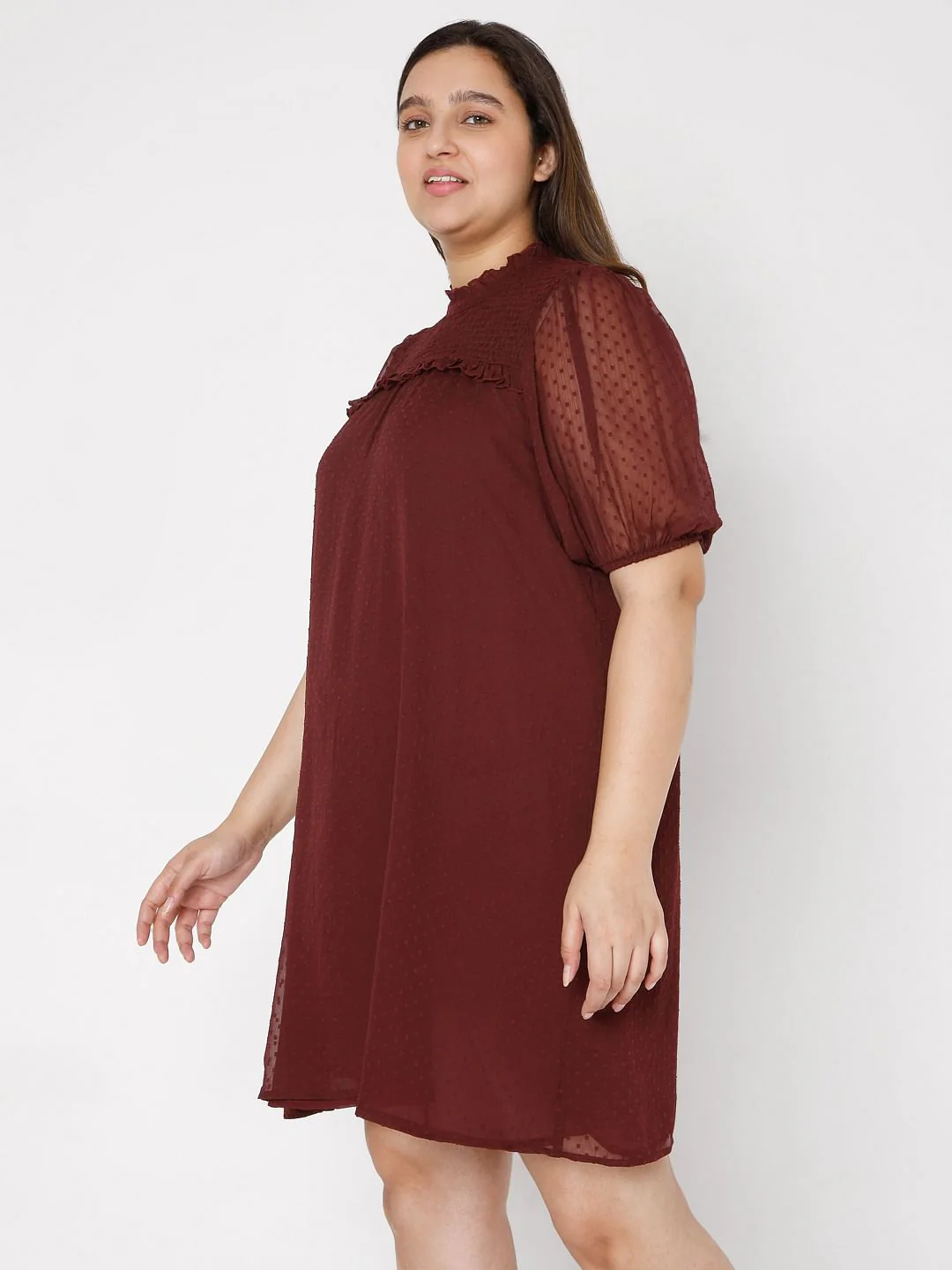 Curve Maroon Dobby Shift Dress - Image 3
