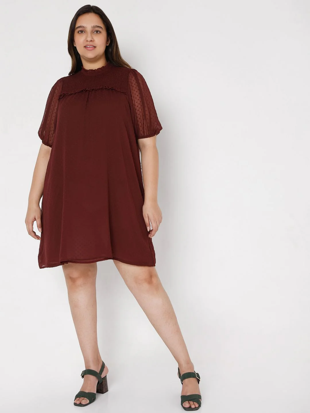 Curve Maroon Dobby Shift Dress - Image 5
