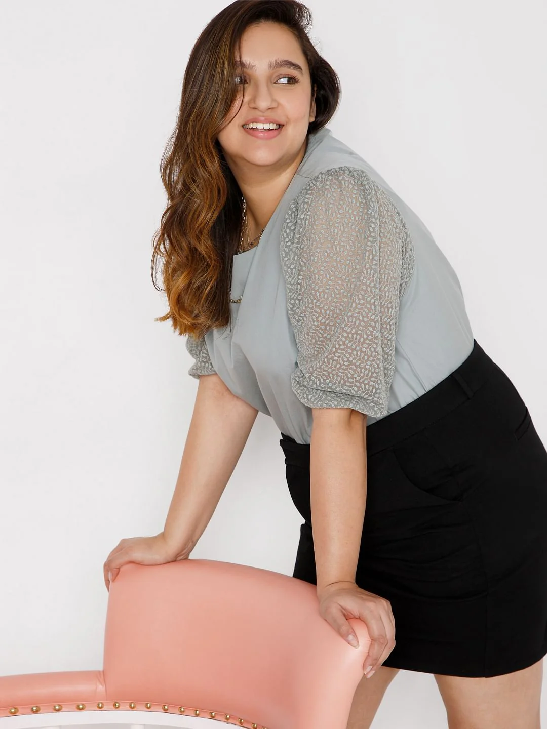 Curve Grey Lace Detail Top