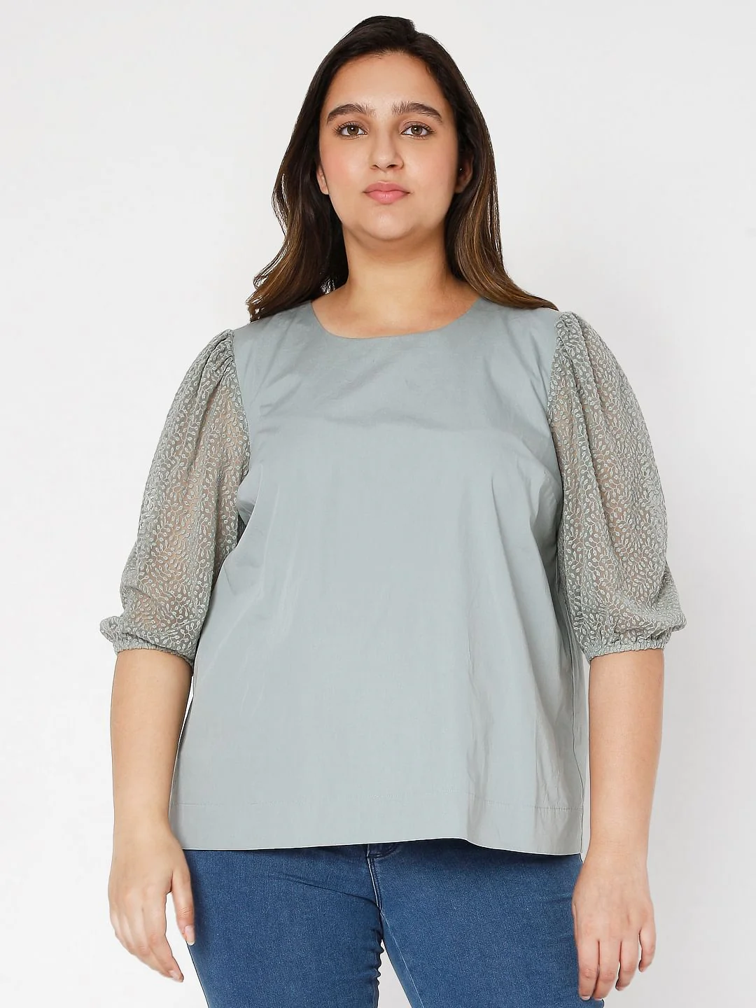 Curve Grey Lace Detail Top - Image 2