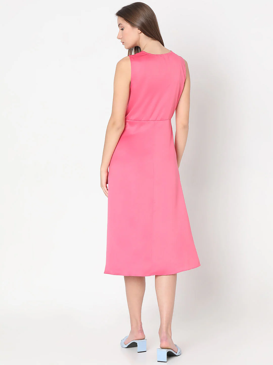 Pink Mock Tie-Up Midi Dress - Image 4