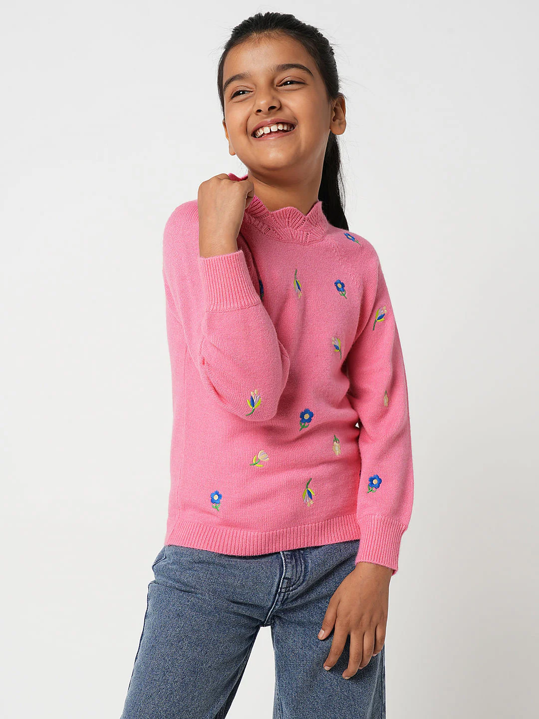 Girl Pink Embroidered Sweater - Image 2