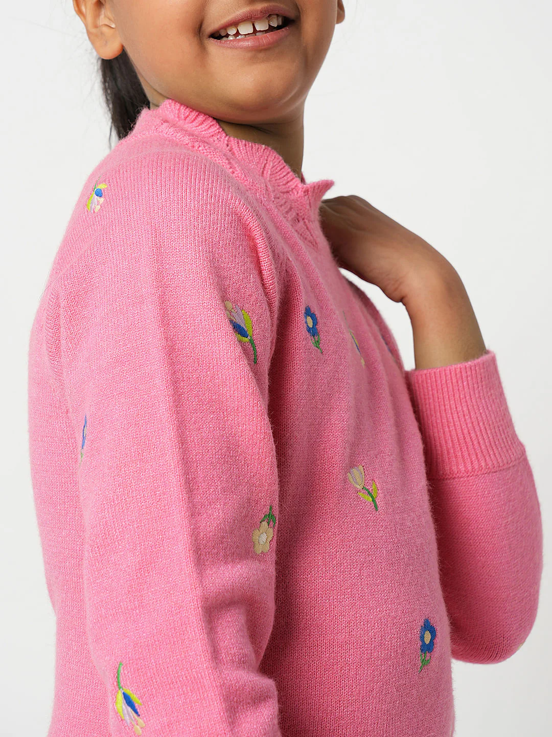Girl Pink Embroidered Sweater - Image 5