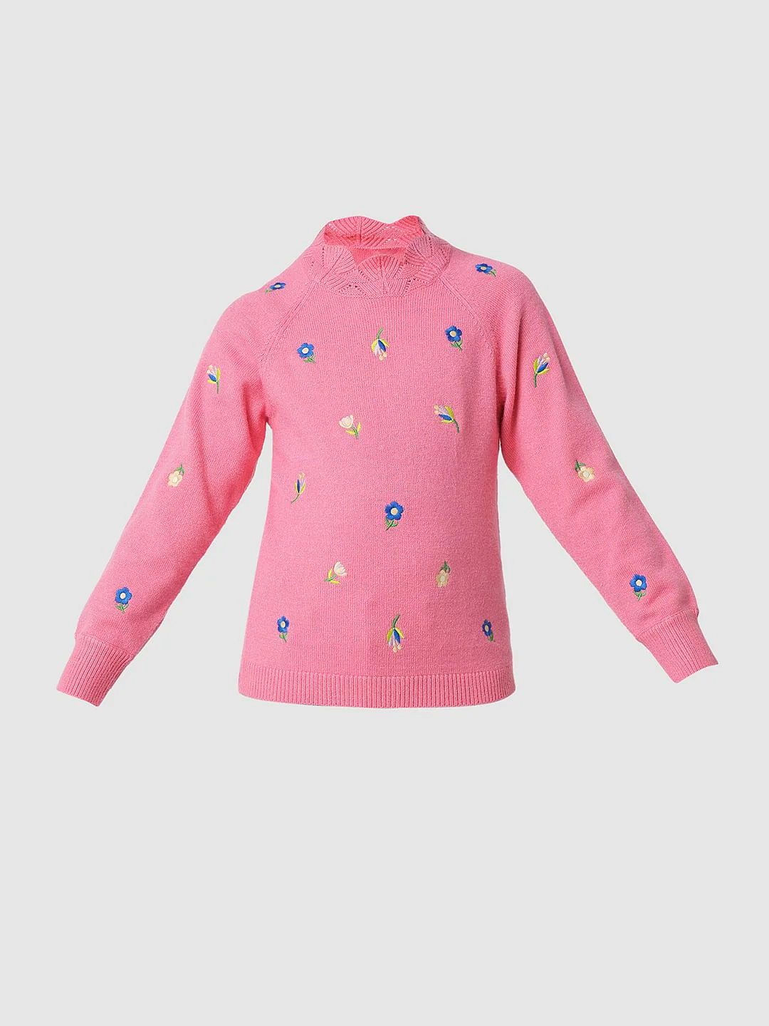 Girl Pink Embroidered Sweater - Image 6