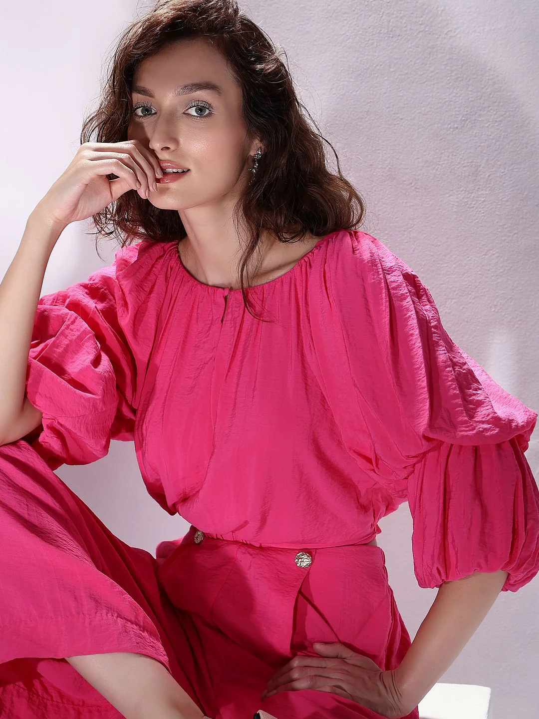 Marquee Pink Voluminous Sleeves Co-Ord Set Top