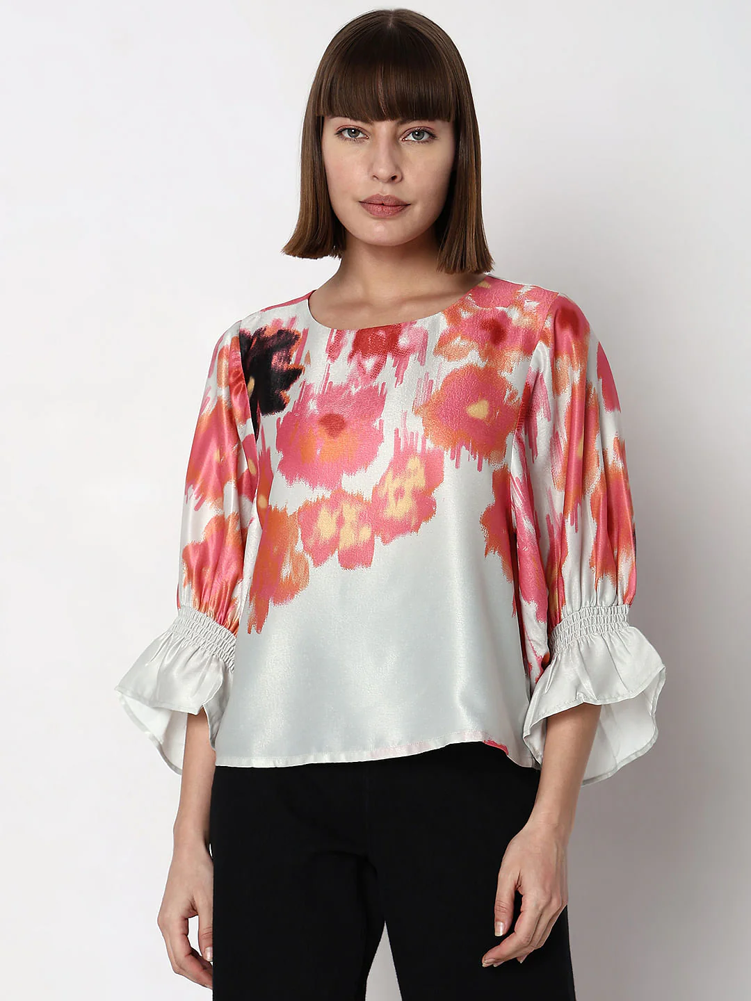 Off-White Brushed Floral Print Top - Image 2