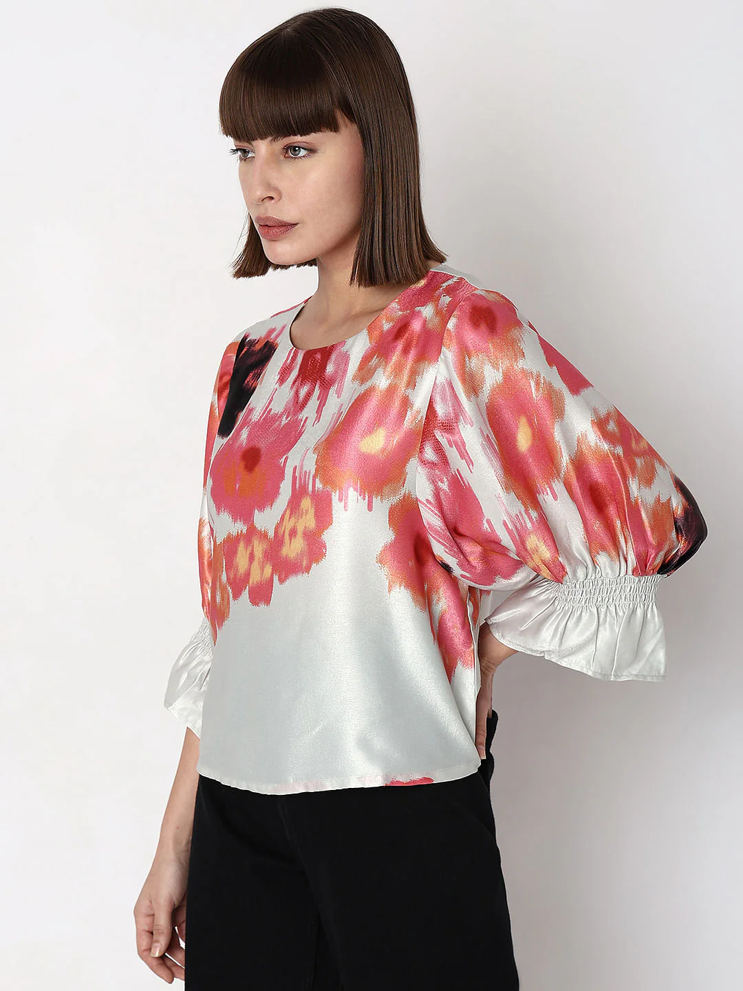 Off-White Brushed Floral Print Top - Image 3