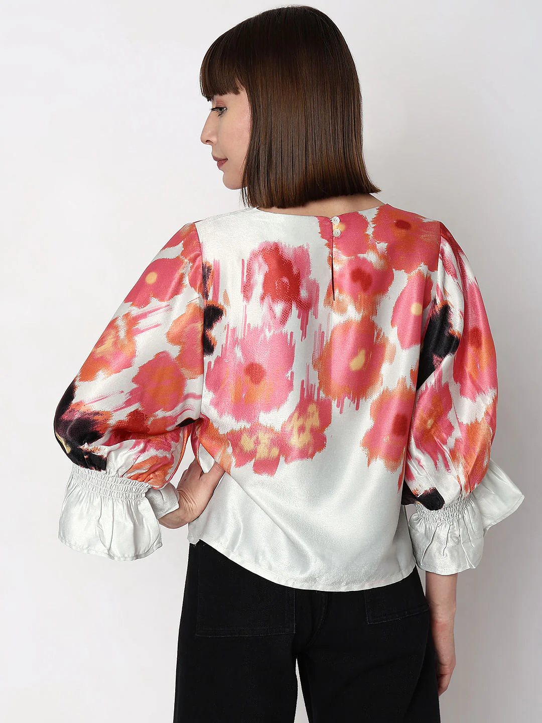 Off-White Brushed Floral Print Top - Image 4