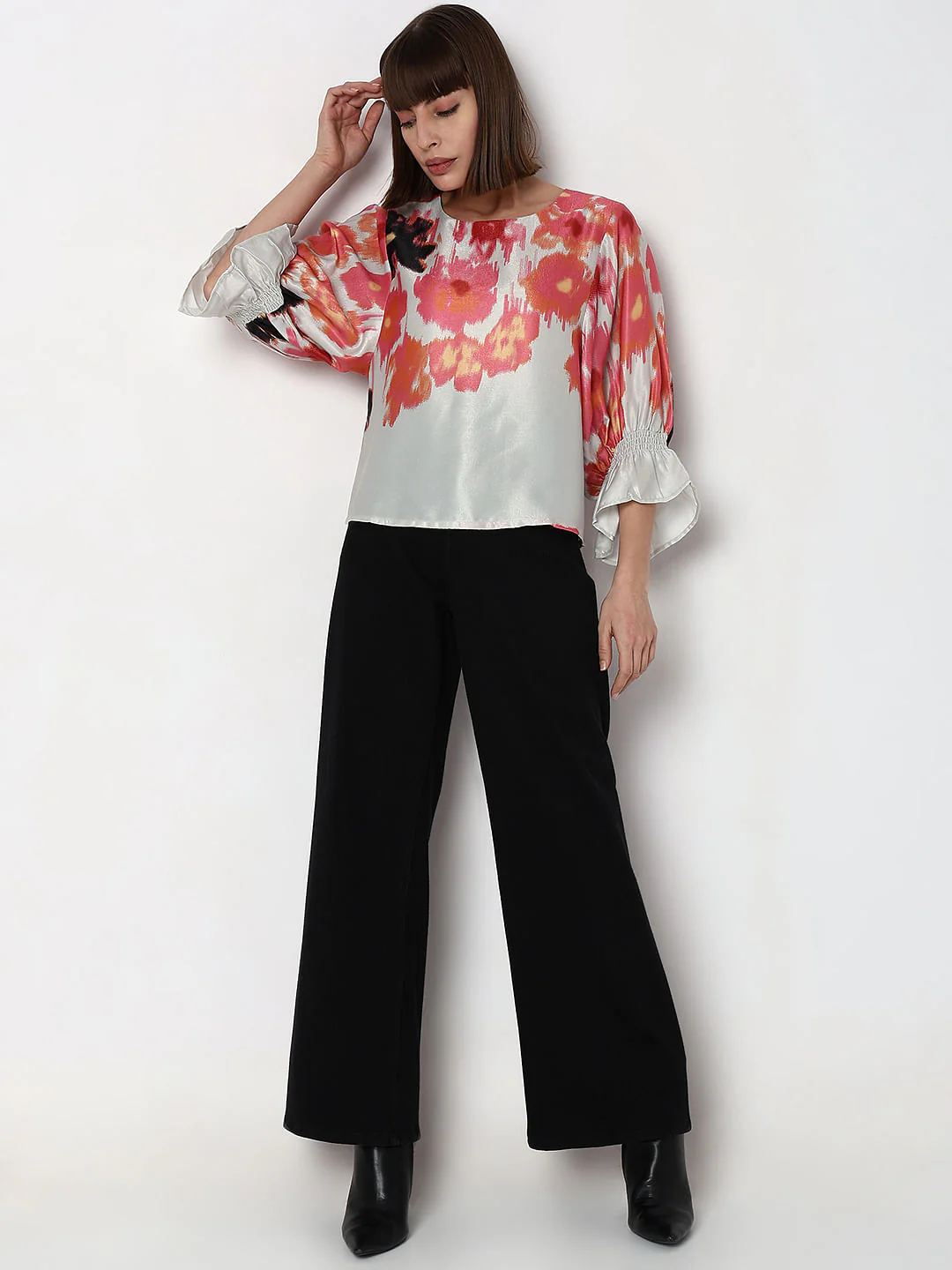 Off-White Brushed Floral Print Top - Image 5