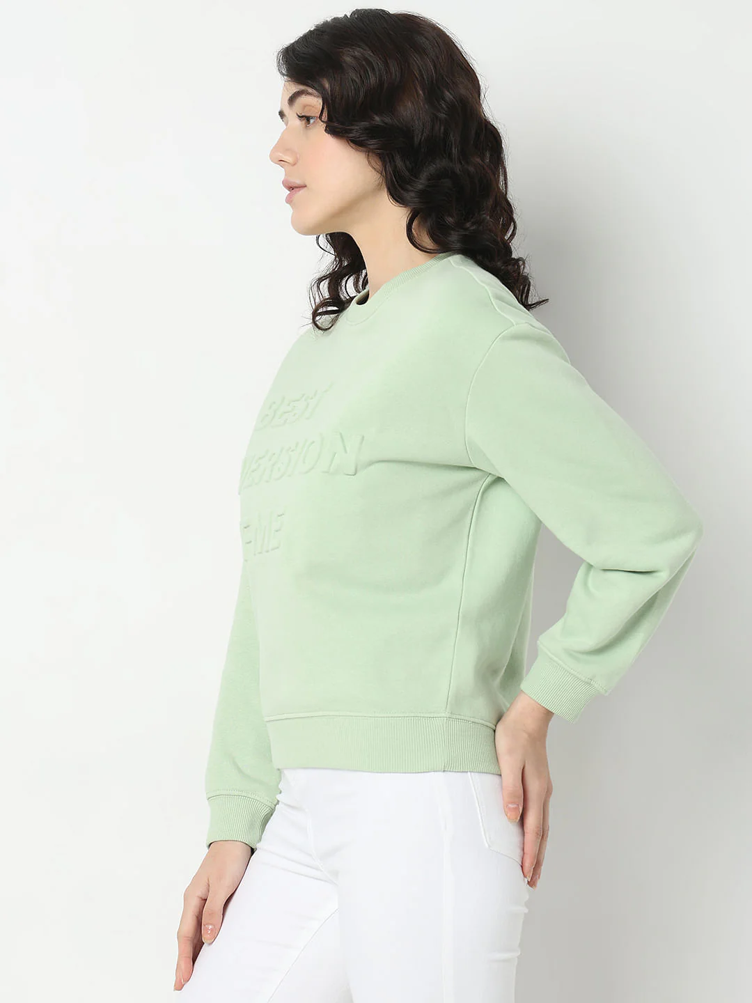 Light Green Embossed Text Sweatshirt - Image 3