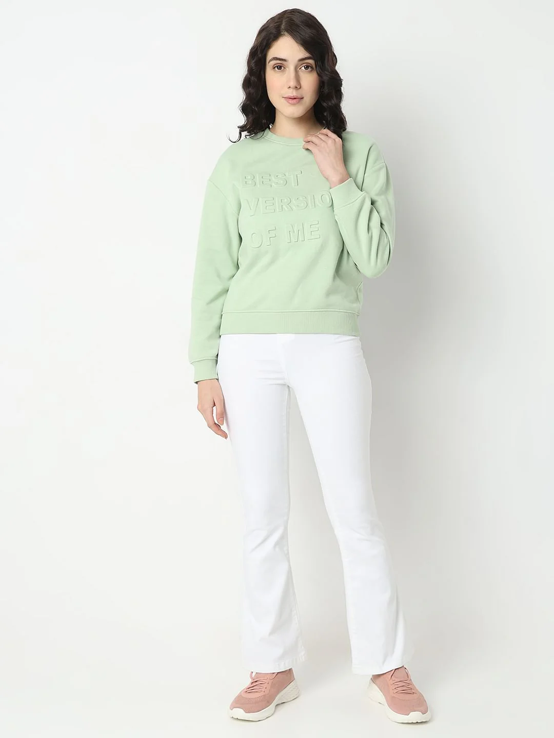 Light Green Embossed Text Sweatshirt - Image 5