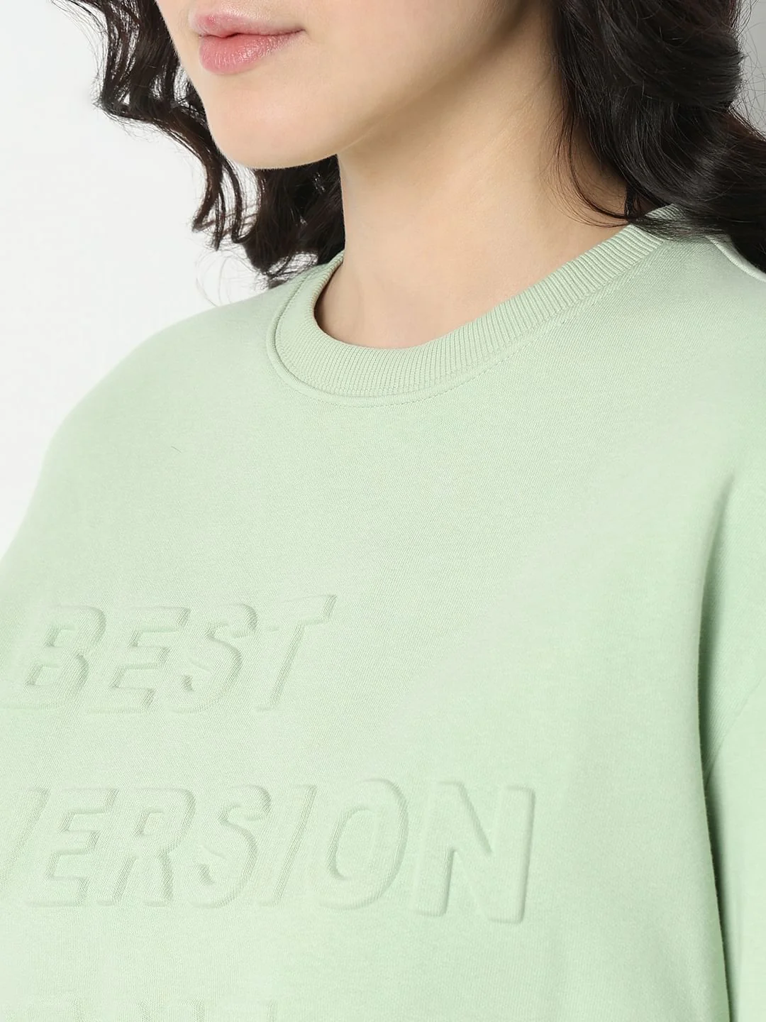 Light Green Embossed Text Sweatshirt - Image 8