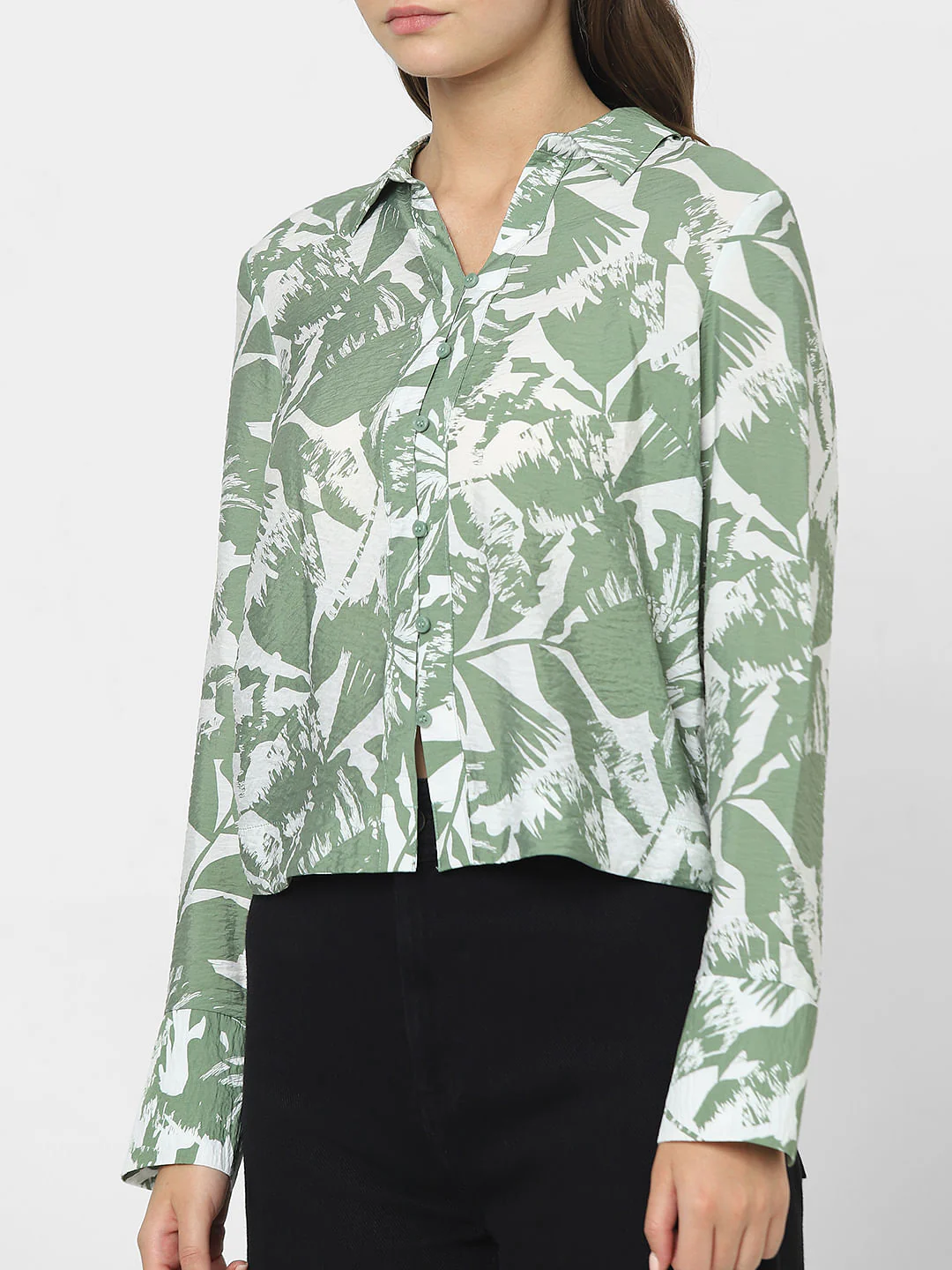 Green Leaf Print Shirt - Image 6