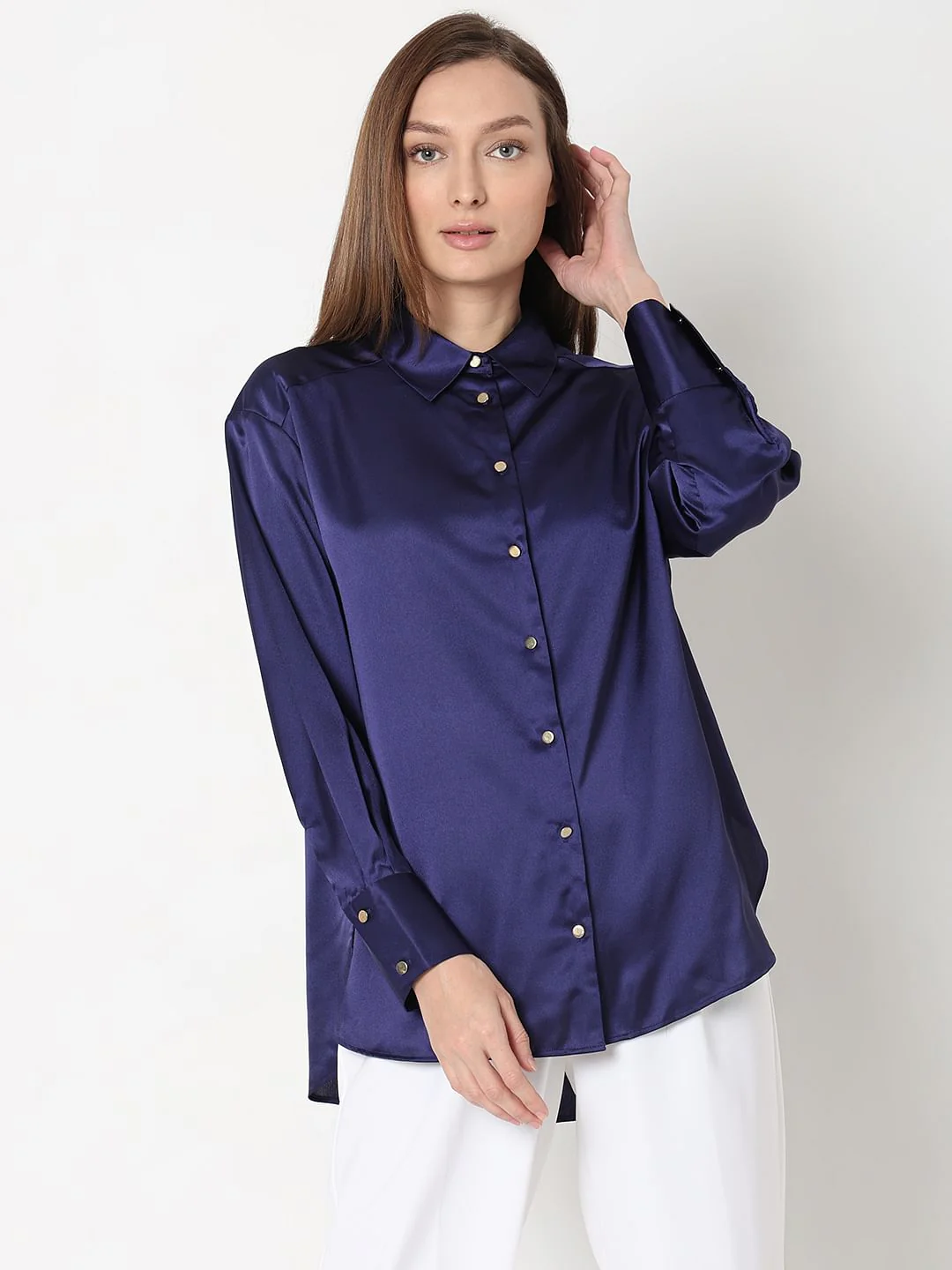 Dark Blue Satin Shirt - Image 2