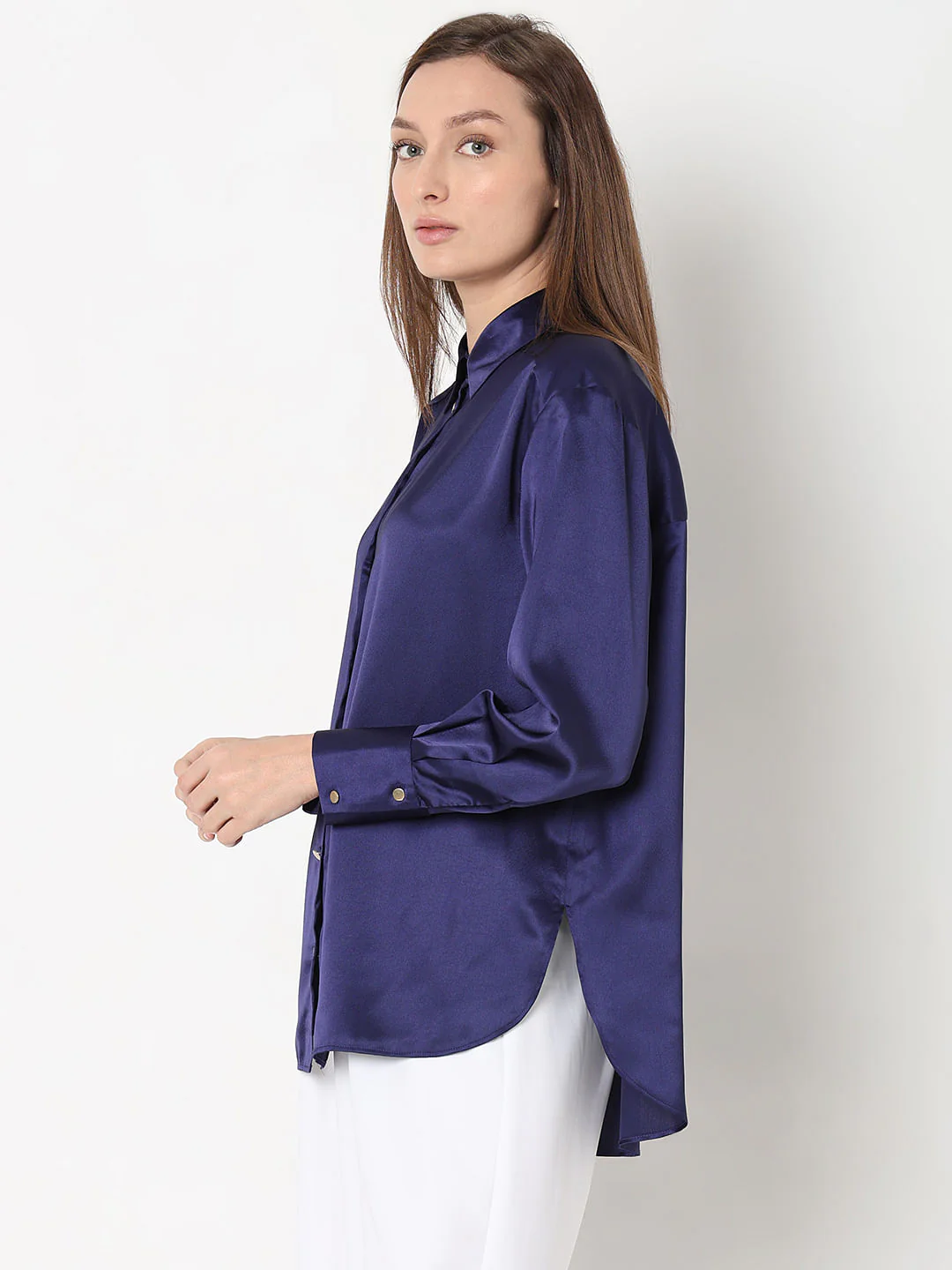 Dark Blue Satin Shirt - Image 3