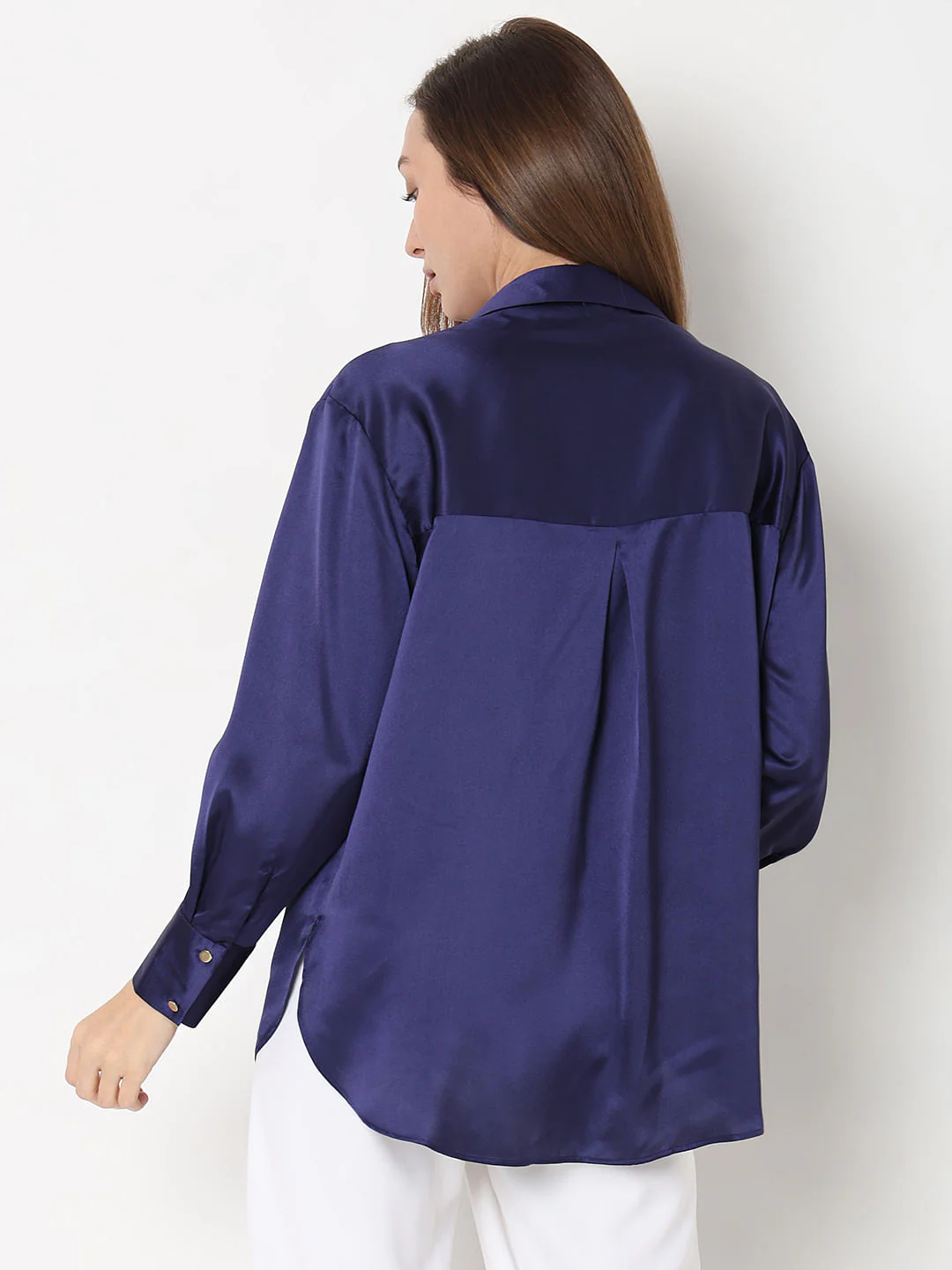 Dark Blue Satin Shirt - Image 4