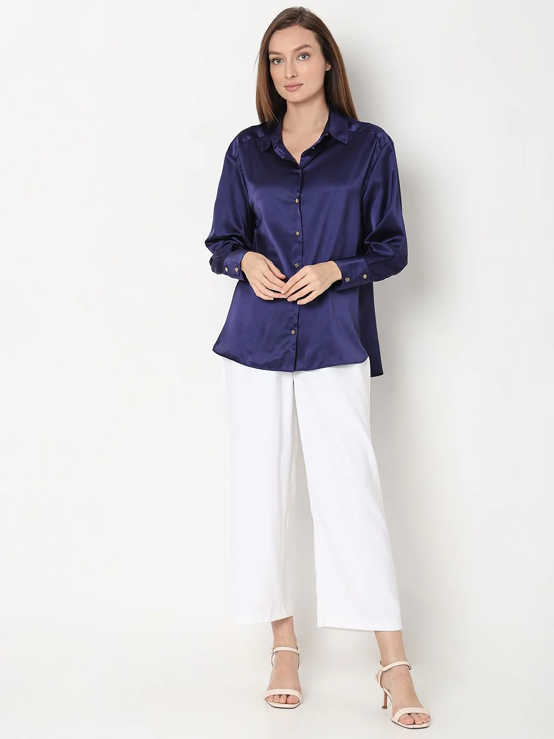 Dark Blue Satin Shirt - Image 5