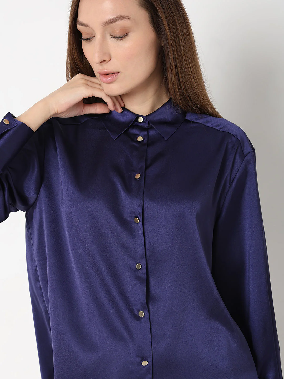 Dark Blue Satin Shirt - Image 6
