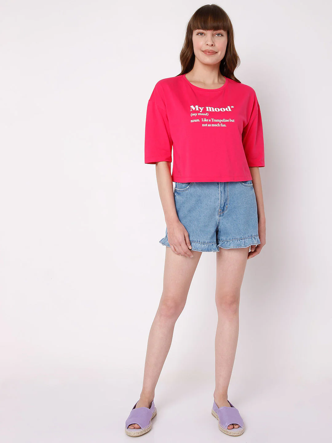 Fuchsia Slogan Print Cropped T-Shirt - Image 5