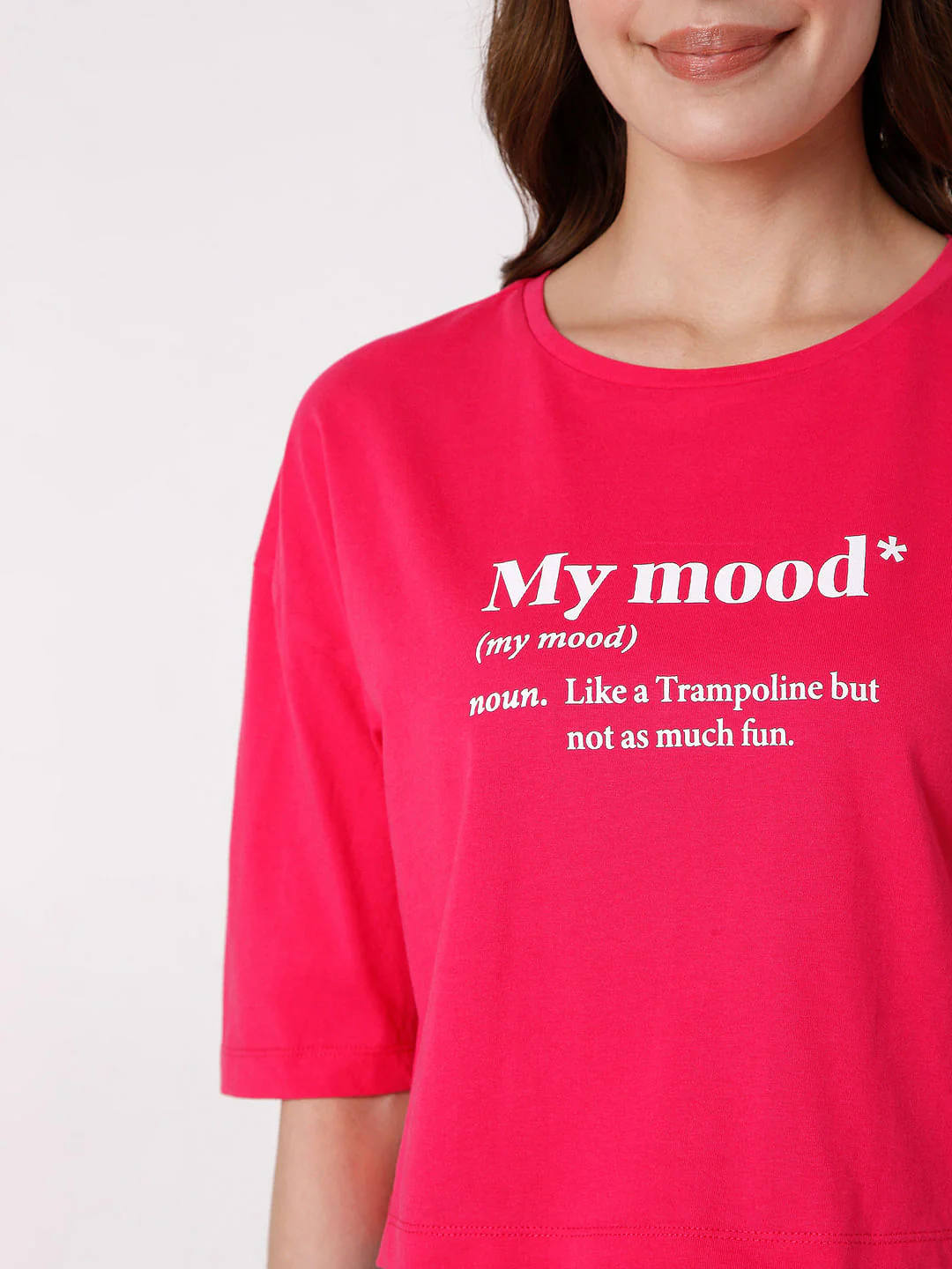 Fuchsia Slogan Print Cropped T-Shirt - Image 6