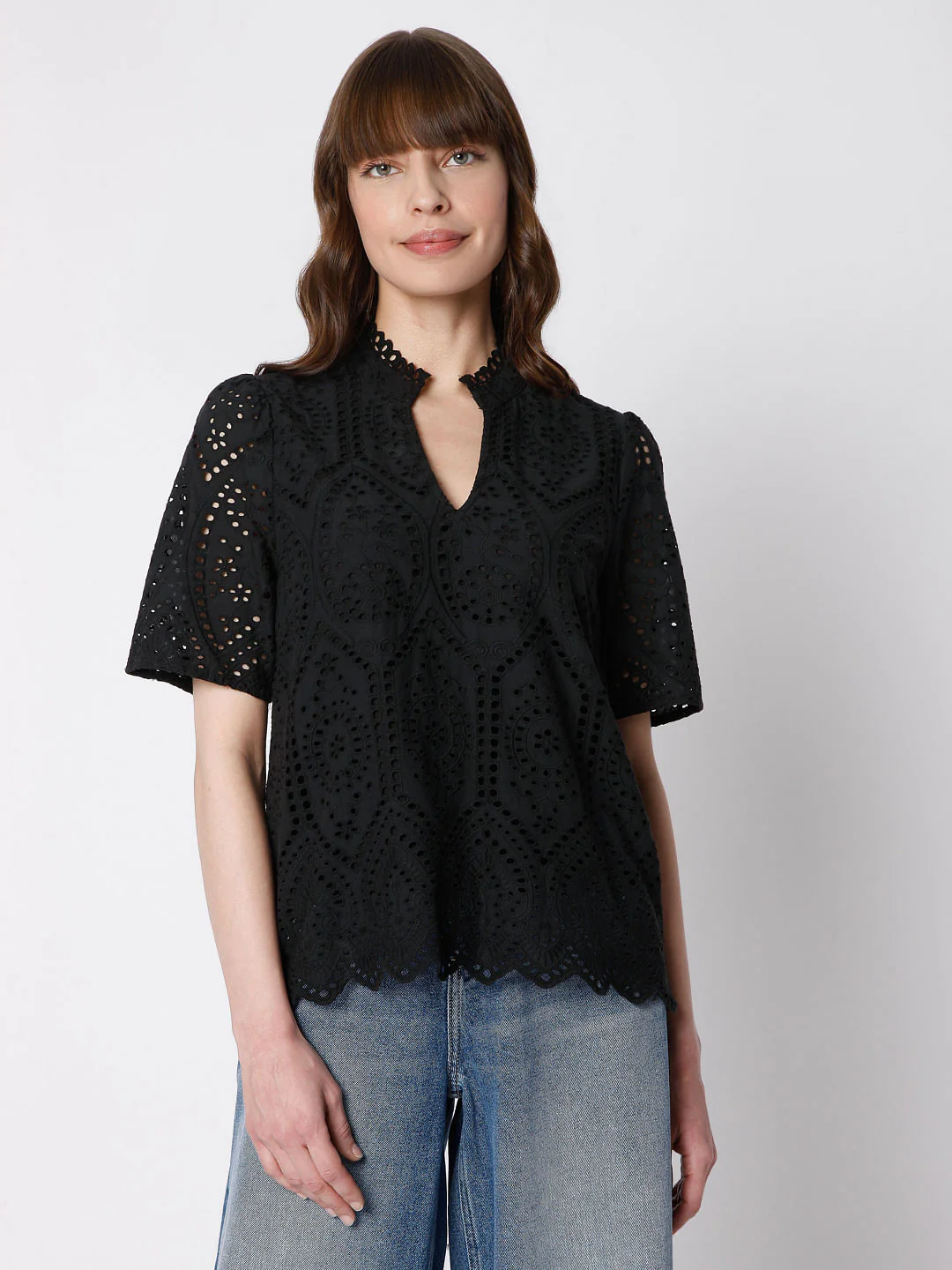 Black Schiffli Embroidered Top - Image 2