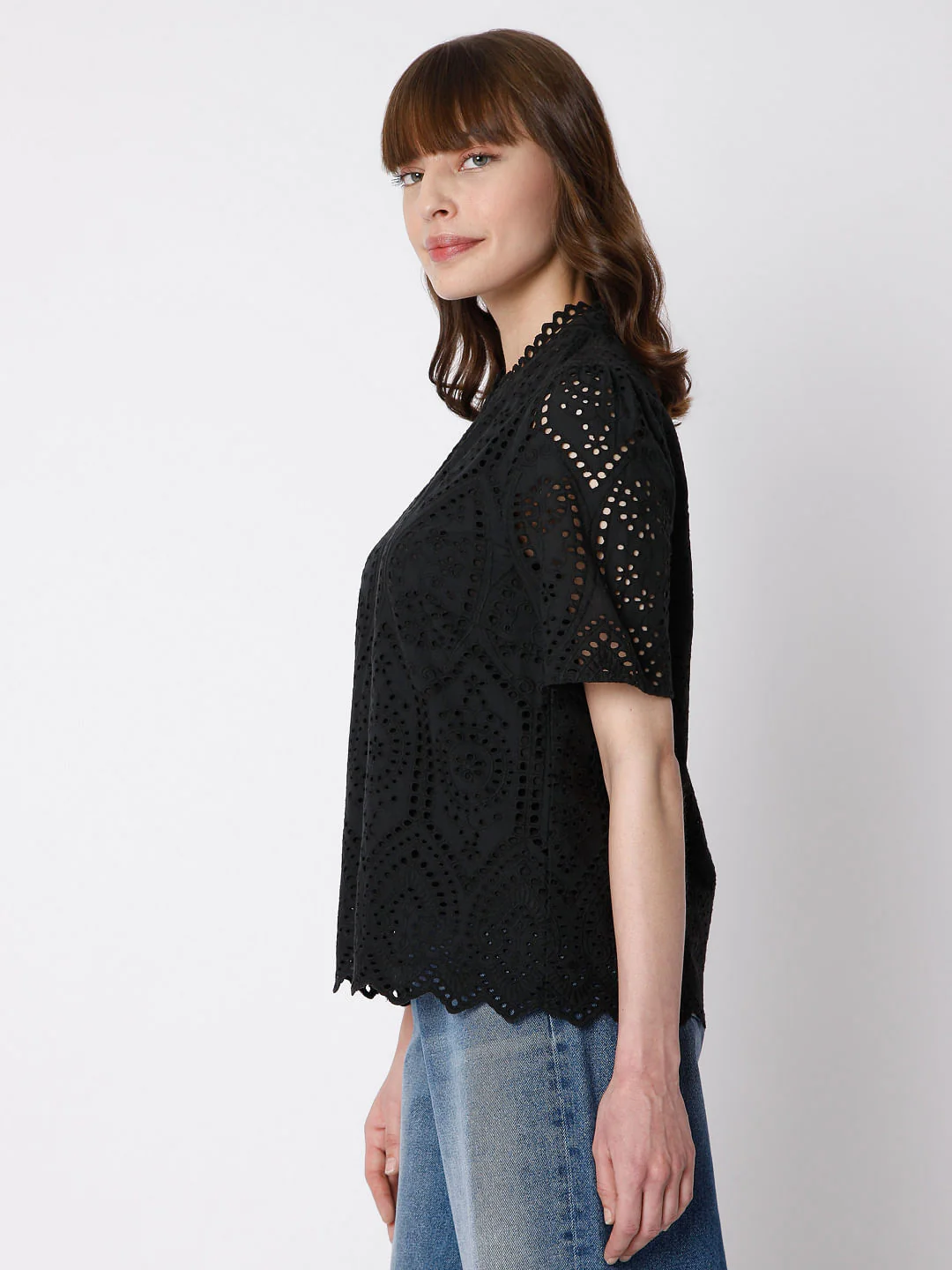Black Schiffli Embroidered Top - Image 3