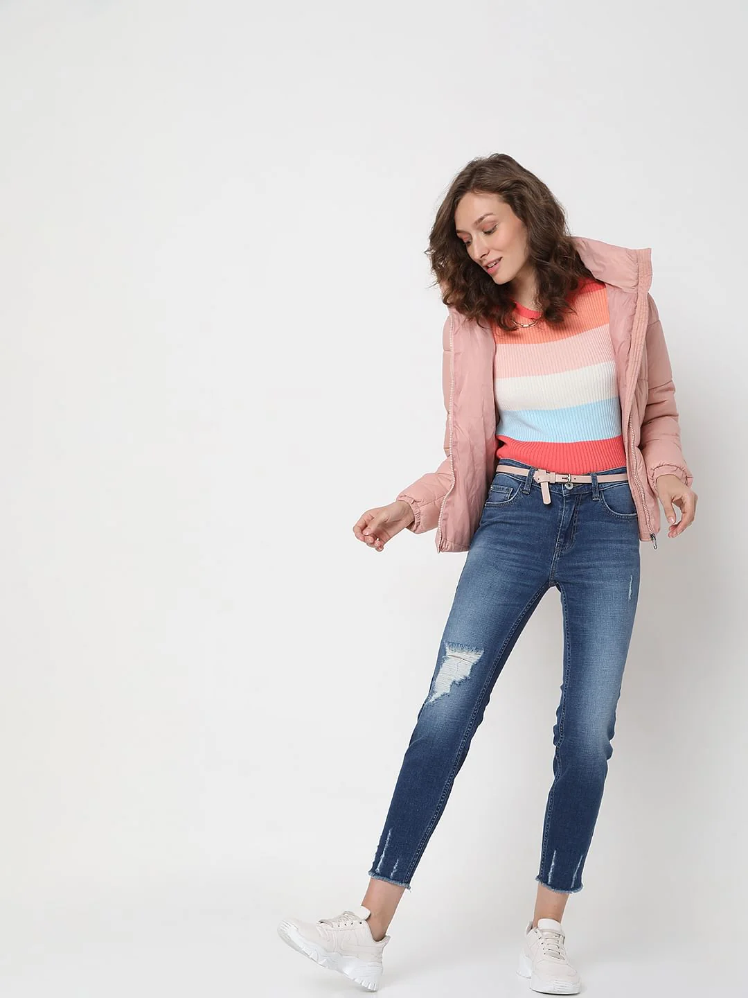 Blue Mid Rise Distressed Wendy Skinny Jeans