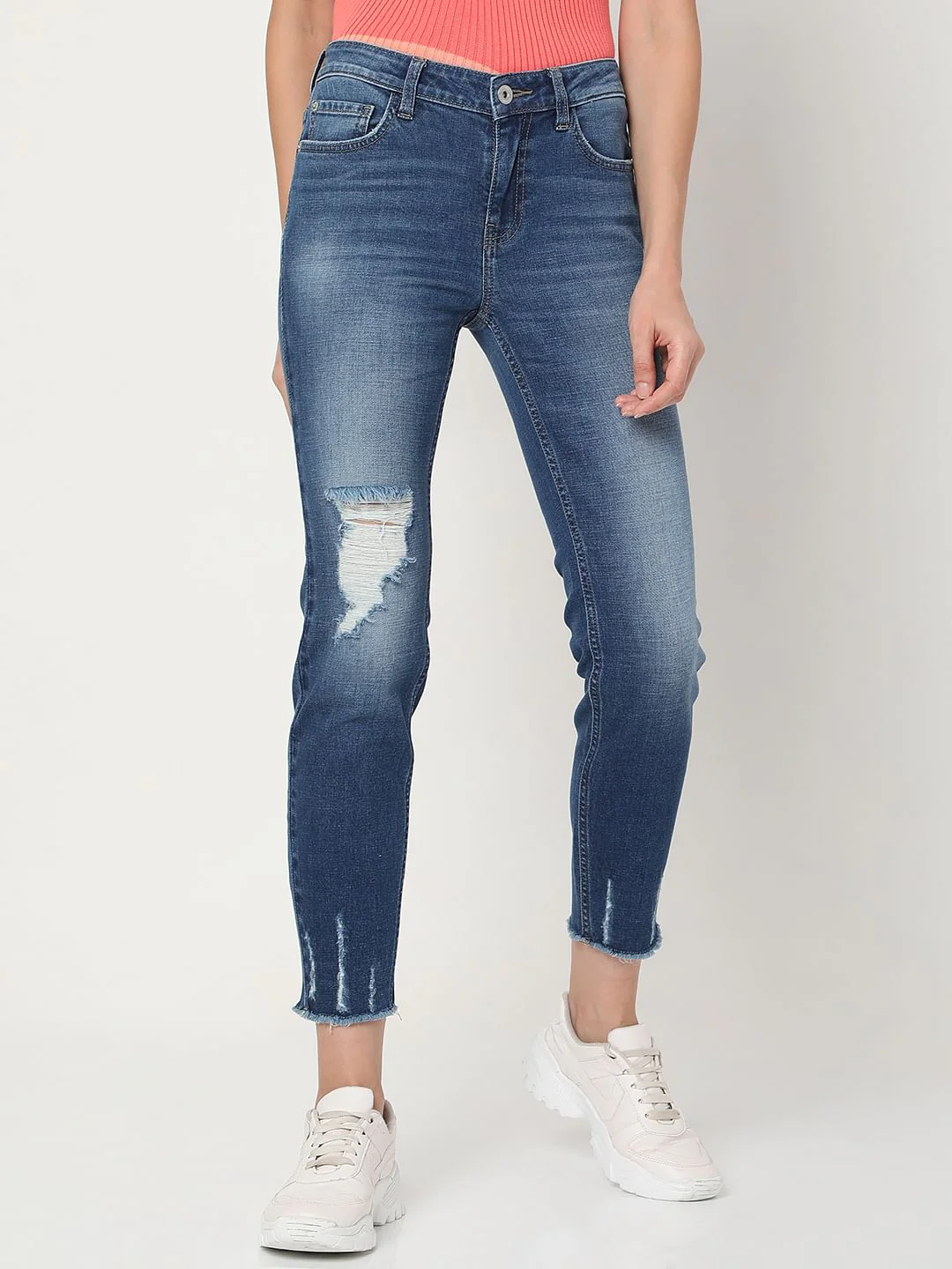 Blue Mid Rise Distressed Wendy Skinny Jeans - Image 2