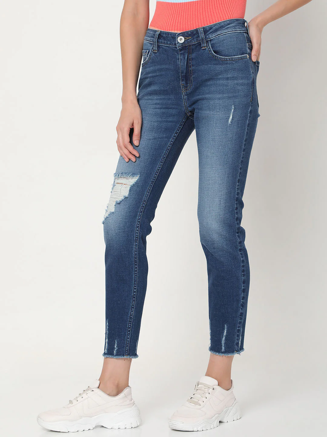 Blue Mid Rise Distressed Wendy Skinny Jeans - Image 3
