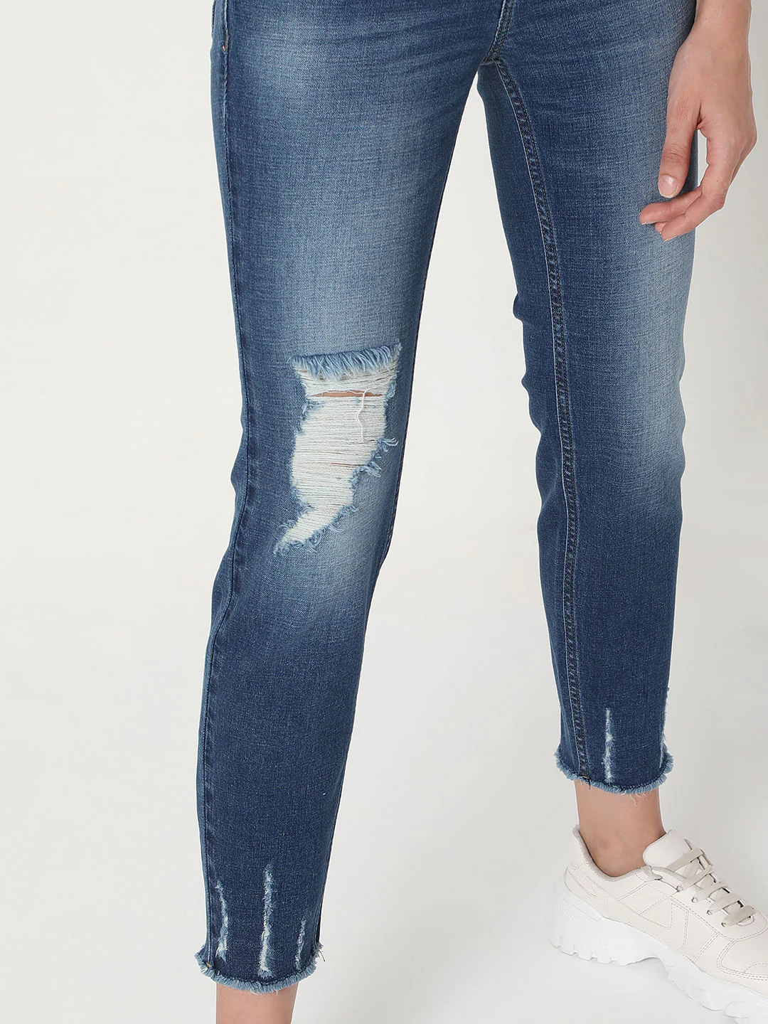 Blue Mid Rise Distressed Wendy Skinny Jeans - Image 5