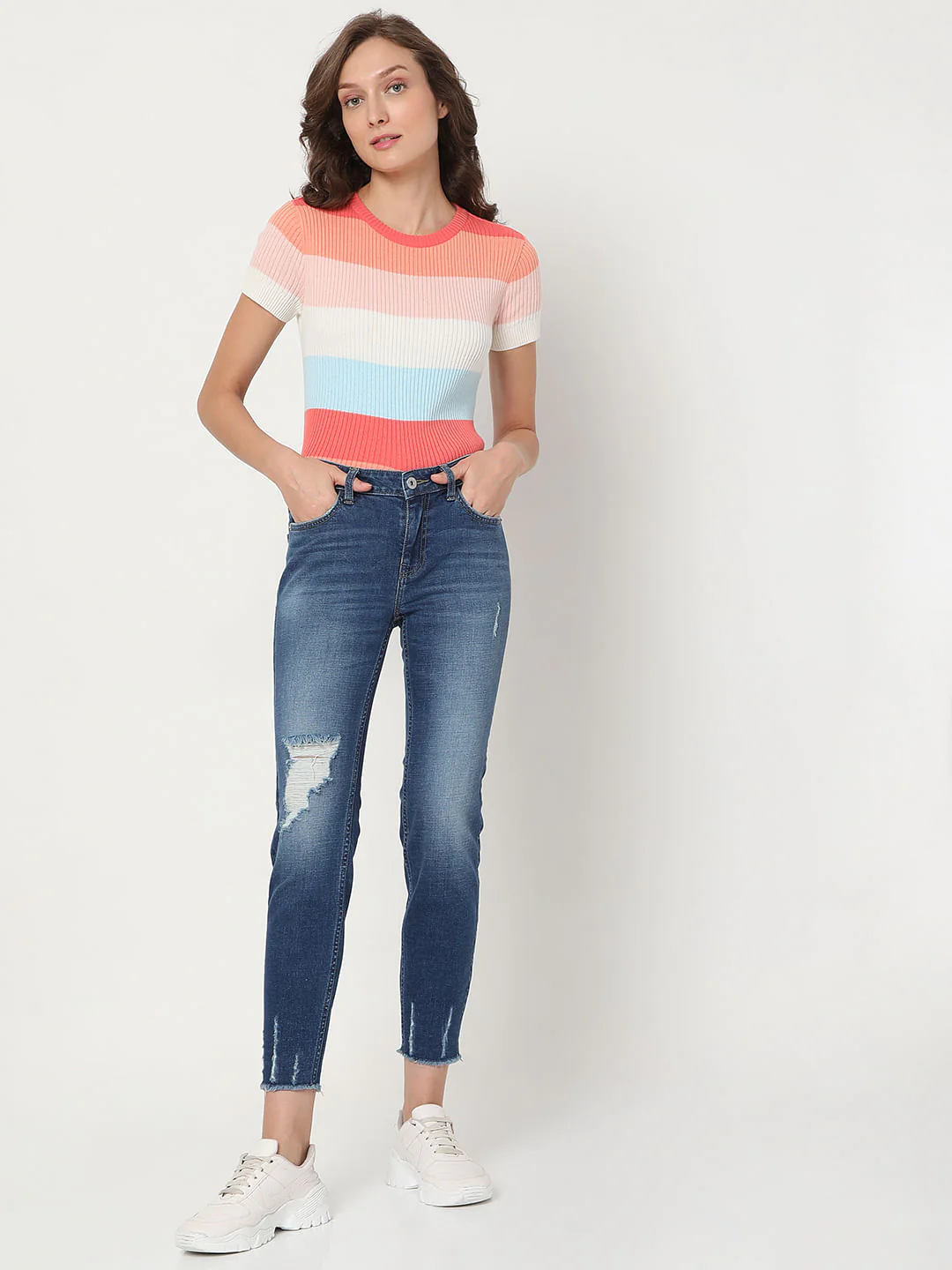 Blue Mid Rise Distressed Wendy Skinny Jeans - Image 6