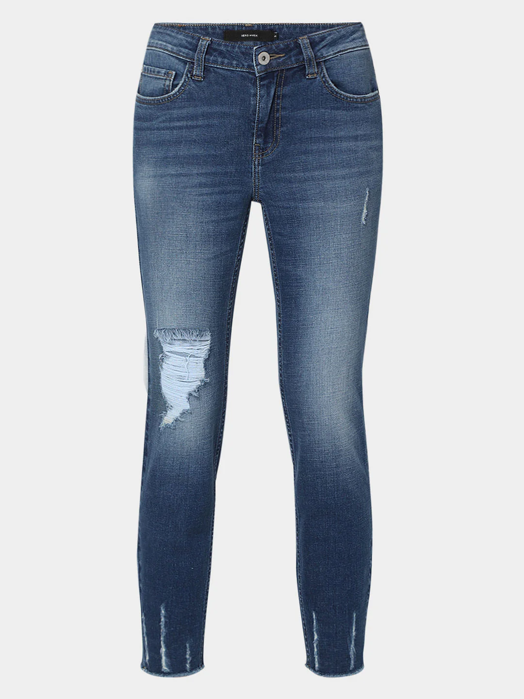 Blue Mid Rise Distressed Wendy Skinny Jeans - Image 7