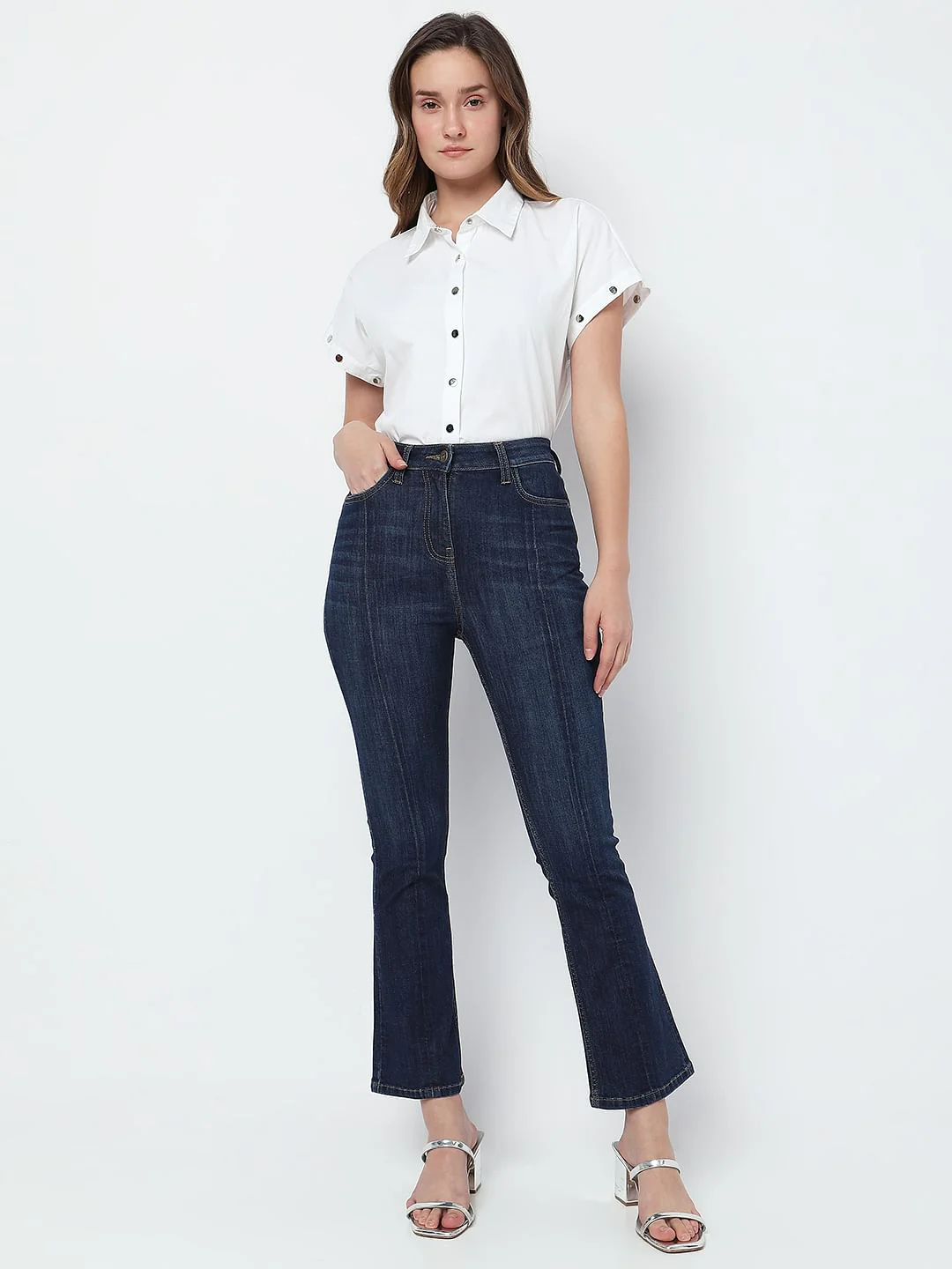 Dark Blue High Rise Bootcut Jeans - Image 6