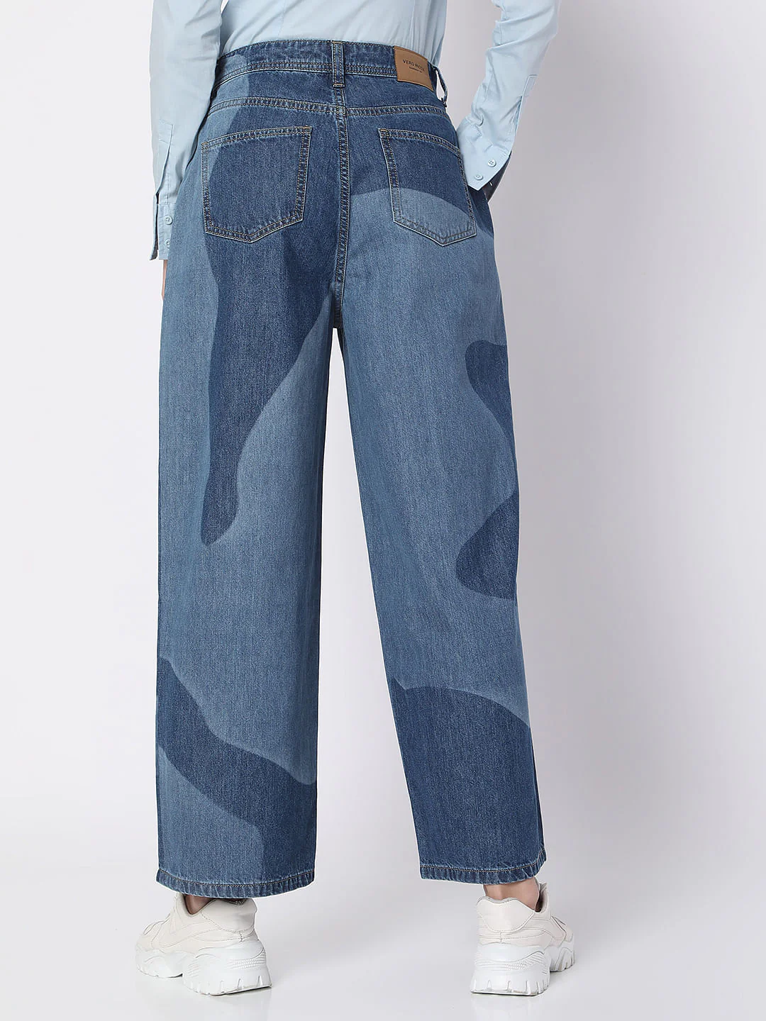 Blue High Rise Printed Wide Leg Jeans - Image 4