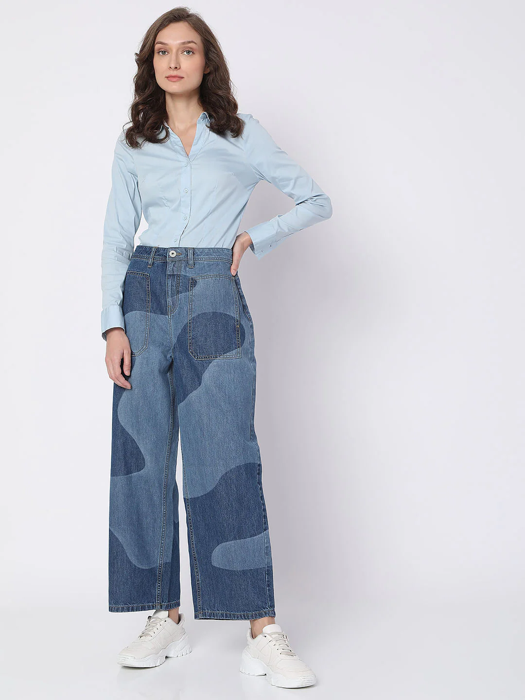 Blue High Rise Printed Wide Leg Jeans - Image 6