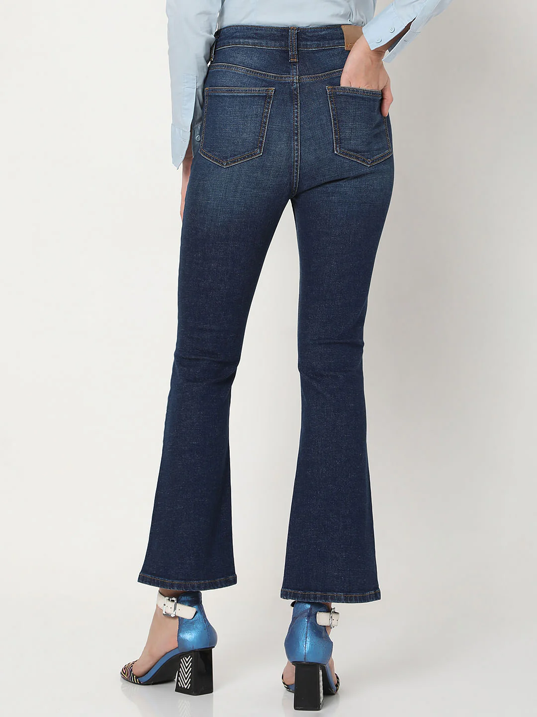 Blue Mid Rise Distressed Petra Bootcut Jeans - Image 4