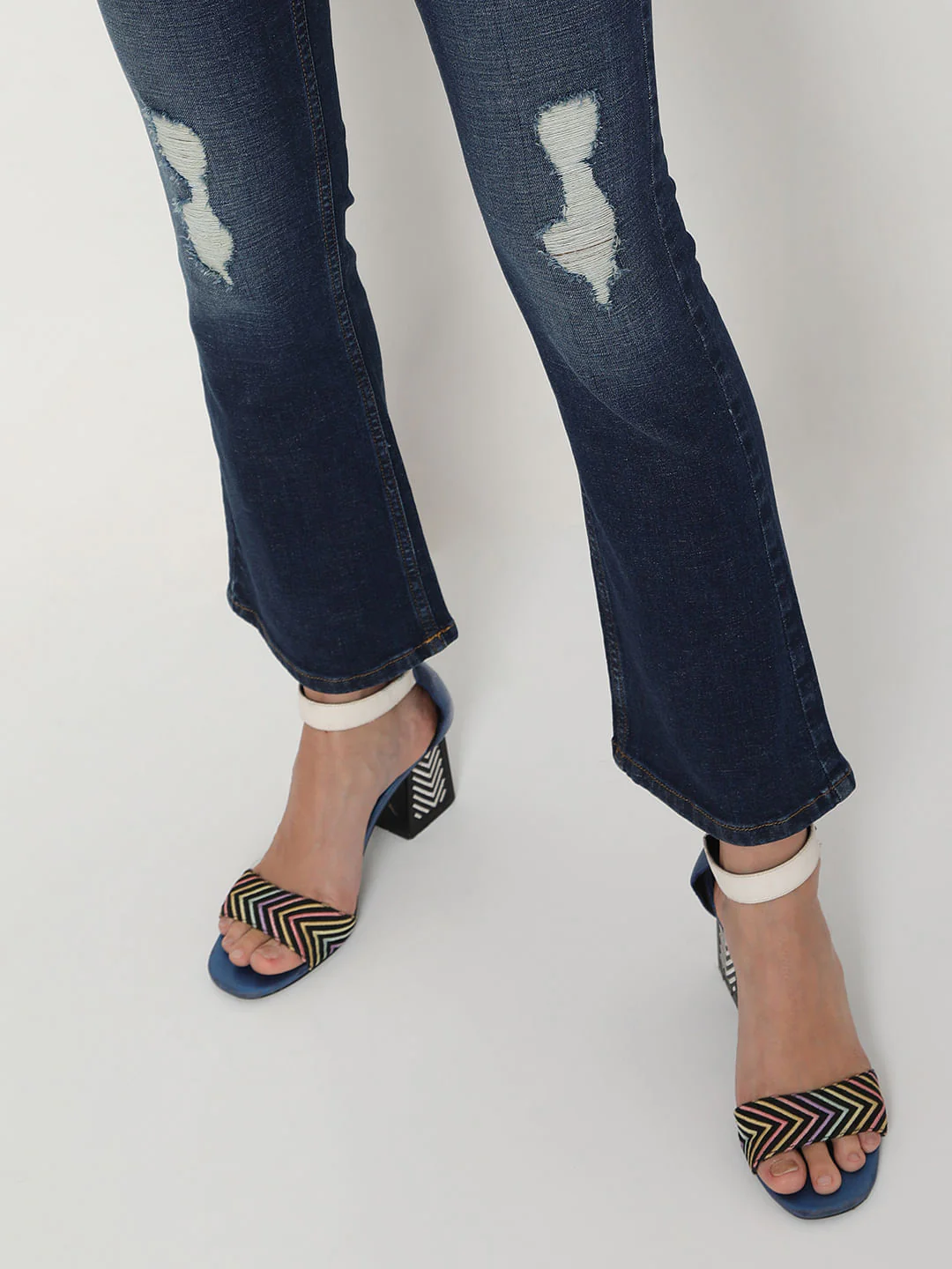 Blue Mid Rise Distressed Petra Bootcut Jeans - Image 5