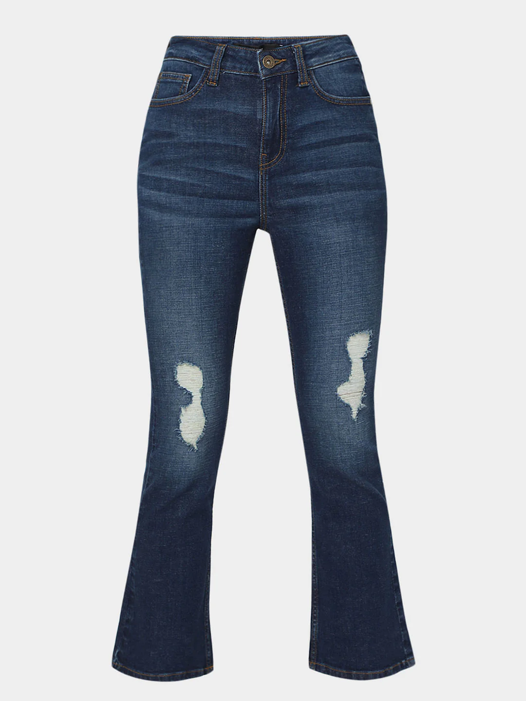 Blue Mid Rise Distressed Petra Bootcut Jeans - Image 7