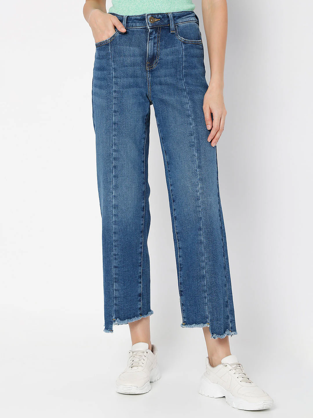 Blue Panel Detail Jade Straight Fit Jeans - Image 2